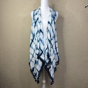 Knox Rose TieDye Fringe Kimono Open Cardigan Womens M Boho Resort Beach Festival